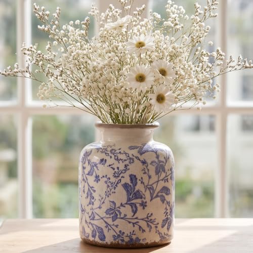 Blue and White Ceramic Vase, 6.2in Chinoiserie Flower Vase for Home Decor - color: Blue