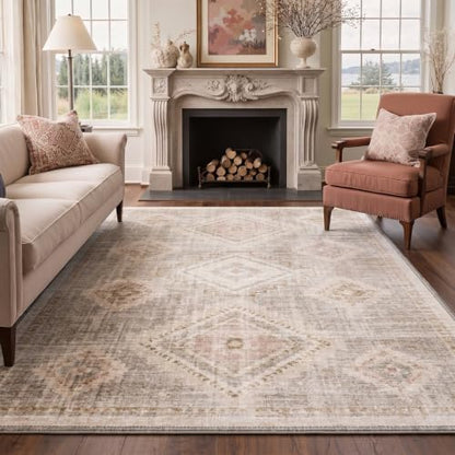 GENIMO 5X7 Area Rug for Living Room, Washable Boho Medallion Non Slip Thin - color: Blush Beige, size: 5' x 7' (Rectangular)