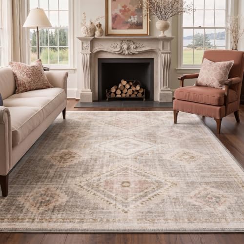 GENIMO 5X7 Area Rug for Living Room, Washable Boho Medallion Non Slip Thin - color: Blush Beige, size: 5' x 7' (Rectangular)