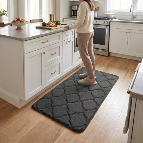 Thick Memory Foam Bath Mat, Absorbent Kitchen Shower Floor Rug, Dark Gray - color: Dark Gray