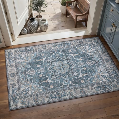Vintage Small Area Rugs for Entryway, Non Slip 2x3 Washable Rug Blue Grey - color: Blue Gray, size: 2' X 3' (Rectangular)