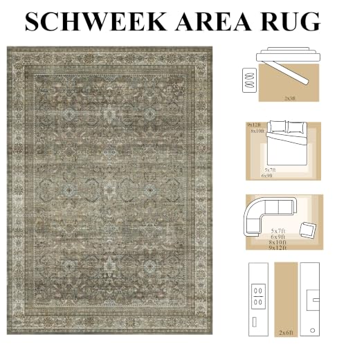 Schweek 2x3 Entryway Rugs Brown Grey Washable Vintage Area Rug Non Slip Mat - color: Antique/Moss, size: 2' x 3' (Rectangular)