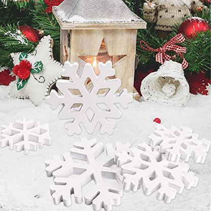 Augisteen 5 Pieces Christmas Wooden Snowflake Decor Winter Snowflake Wood Blocks White Snowflake Table Wood Signs Winter Tiered Tray Wooden Signs for Xmas Party Farmhouse Home Tabletop Shelves