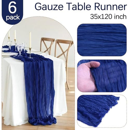 6 Pack Royal Blue Cheesecloth Table Runner 35 x 120 Inch - color: Royal Blue, size: 6 Pcs - 10 Ft