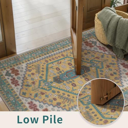 Ciicool 2x3ft Small Area Rug,Washable Boho Thin Mat for Entryway Kitchen - color: Yellow/Multi, size: 2' X 3' (Rectangular)