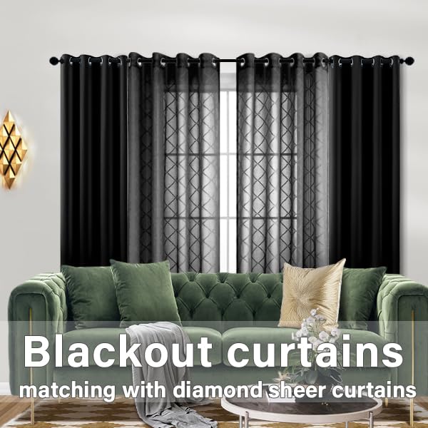 KOUFALL Black Curtains 84 Inches Long for Living Room Bedroom,Sheer Lace Aztec Pattern Boho Window Gothic Curtains Drapes 84 Inch Length 2 Panels Set with Grommet - color: Black, size: 52"W x 84"L (Pack of 2)