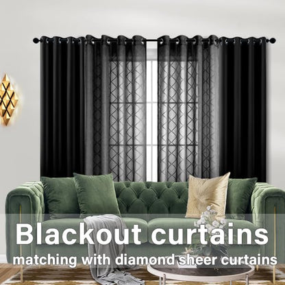 KOUFALL Black Curtains 84 Inches Long for Living Room Bedroom,Sheer Lace Aztec Pattern Boho Window Gothic Curtains Drapes 84 Inch Length 2 Panels Set with Grommet - color: Black, size: 52"W x 84"L (Pack of 2)