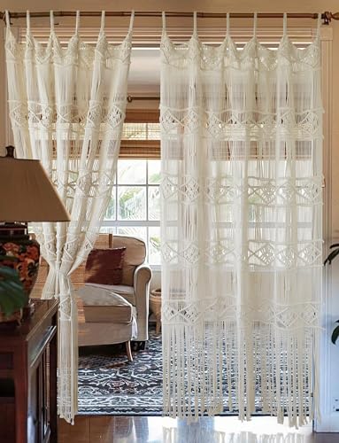 Macrame Curtain Handmade Woven Divider Doorway window Curtain 42"W*75"L - color: Ivory3