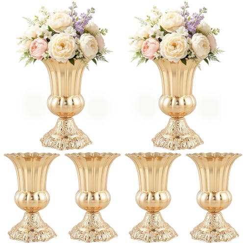 Gold Vases for Centerpieces, 6 Pcs Metal Trumpet Vase, 8.4" Tall - color: French Gold, size: 8.4in-6Pcs