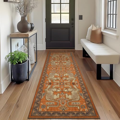 GarveeHome Tiger Print 2.5'x8' Washable Non Slip Runner Boho Hallway Rugs - color: Terracotta, size: 2'6" x 8' (Rectangular)