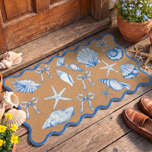 Dunzy Coastal Door Mat Outdoor Scalloped Beach Welcome Mat for Front Door - style: Shell