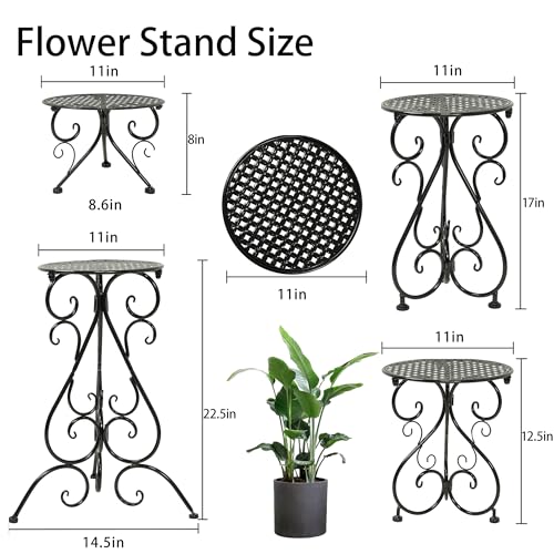 NAKUPE 4-Pack Metal Plant Stand for Indoor Outdoor, Heavy Duty Flower Pot Stands for Multiple Plants, Rustproof Iron Planter Holder Display Shelf for Patio Home Garden Porch Balcony(Black)