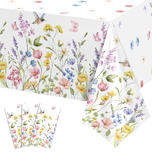 3 Pack Wildflower Plastic Tablecloths, Disposable Tea Party Table Cloth - color: Wildflower