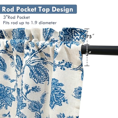 DriftAway Freda Jacobean Floral Linen Blend Blackout Thermal Insulated Energy Saving Privacy Window Linen Curtain Valance Rod Pocket 2 Layers Single 52 Inch by 14 Inch Plus 1.75 Inch Header Blue - color: Blue, size: 52"W x 14"L (Pack of 1)