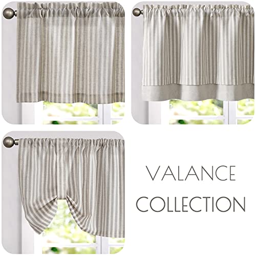 jinchan Stripe Linen Kitchen Valance Curtain, 50x16, 1 Panel, Taupe Grey - color: Boxter Striped | Taupe on Linen, size: 50"W x 16"L (Pack of 1)