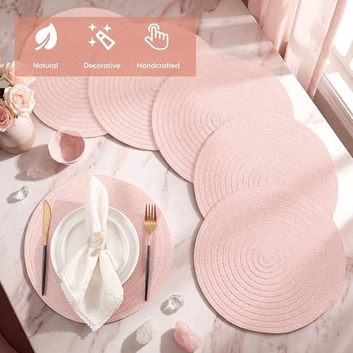 24 Pcs 13 in Round Woven Placemats Boho Charger,Pink,Classic - color: Pink, style: Classic