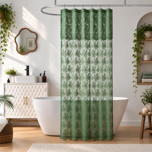 TUDECO Green Stall Shower Curtain with Attached Valance, 36'' x 72'' - color: Green, size: 36"W x 72"L (Pack of 1)