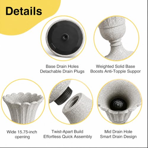 NicBex 24" Tall Urn Planters for Outdoor Plants Set of 2 - Grey Petal - color: Light Grey