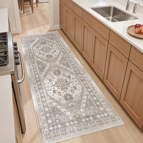 befbee 2x6 Hallway Runner Rug Non Slip Washable Kitchen Rugs Brown - color: Brown/Beige, size: 2' x 6' (Runner)