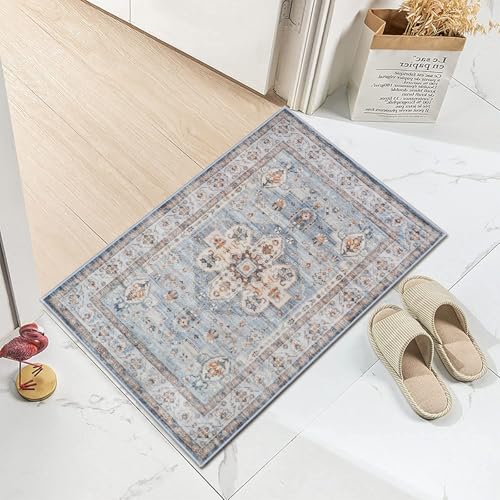 Washable Hallway Runner Rug 2x3: Living Room Rug Farmhouse Distressed Mat - color: Blue, size: 2' x 3' (Rectangular)