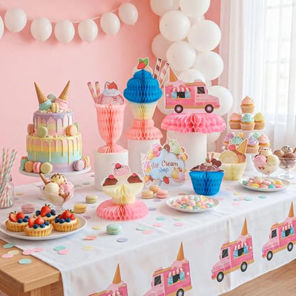 12 PCS Ice Cream Party Decorations Ice Cream Honeycomb Centerpiece - style: Ice Cream