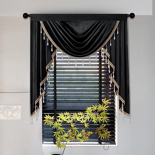 ELKCA Luxury Black Velvet Curtain Valances for Living Room with Beads(39inch,1 Panel) - color: Black, size: 39"W x 43"L (Pack of 1)