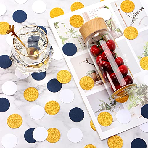 Navy Blue White Gold Confetti Birthday Decorations for Boys Glitter Paper decor Sprinkles Table Confetti Round for Graduation Wedding Baby Shower Party Lasting Surprise 300pcs - color: Navy Blue White Gold
