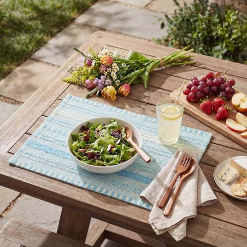 Artoid Mode Sky Blue Woven Braided Stripe Placemats Set of 6-12x18 Inch - color: Sky Blue, size: 12" x 18", 6 Pcs
