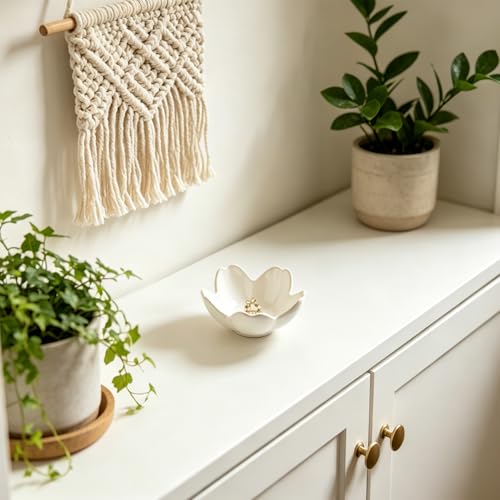 Ceramic Ring Holder Tray, Floral Trinket Bowl for Jewelry - color: white