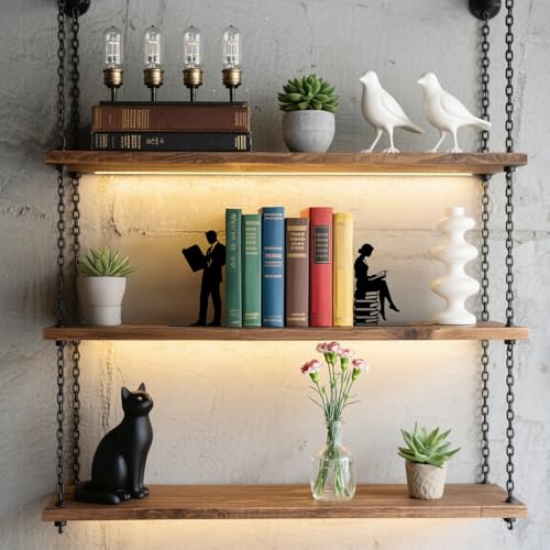 Metal Bookends Lovers Reading Book Ends for Shelves - color: Black - 1 Pair Couple Reading Book