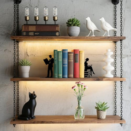 Metal Bookends Lovers Reading Book Ends for Shelves - color: Black - 1 Pair Couple Reading Book