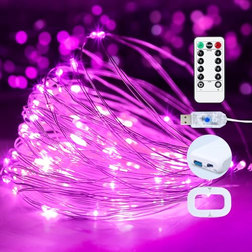 1Pack USB Plug in Fairy String Lights,16ft 50 LED Copper with Remote and Timer, 8 Modes Waterproof Twinkle String Lights for Bedroom Indoor Party Wedding Christmas Decoration(Pink) - color: Pink, size: 1 Pack