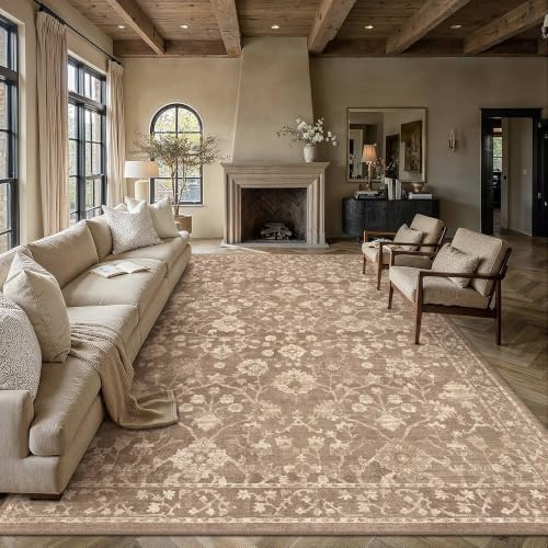 HUGEAR 10x12 Brown Neutral Area Rugs Washable Rug Carpet - color: Brown, size: 10' x 12' (Rectangular)