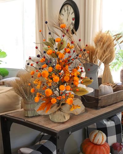 2 Pcs Artificial Fall Table Centerpieces, Faux Fall Tree Table Decor