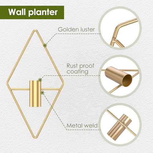 4Pcs Hanging Vase Wall Décor Metal Eucalyptus Wall Art Modern Diamond Shape Geometric Room Ornament for Living Room Balcony