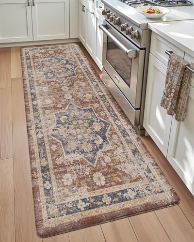 DEXI Kitchen Floor Mats Cushioned Anti Fatigue Runner Rug, 24x87 Reddish - color: Brown, size: 87"L x 24"W x 0.4"Th
