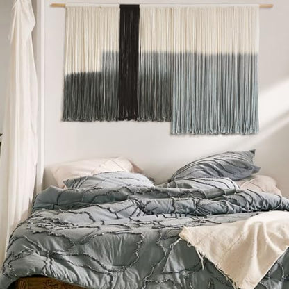 Macrame Wall Hanging Grey Dip Dye Large Boho Fiber Wall Art Decor 57"W*35"L - color: Grey