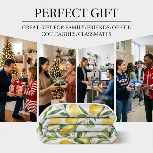 Jekeno Lemon Floral Throw Blanket 50"x60" White, Yellow Green Leaves - color: White Yellow, size: 50"x60"