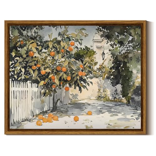 InSimSea Framed Canvas Wall Art Vintage Decor Country Orange Trees Earthy Room Decor Aesthetic Oil Painting Wall Picture Farmhouse Prints Artwork for Kitchen Living Room Bedroom Bathroom Rustic 8x10in - color: Orange Tree, size: 10"L x 8"W