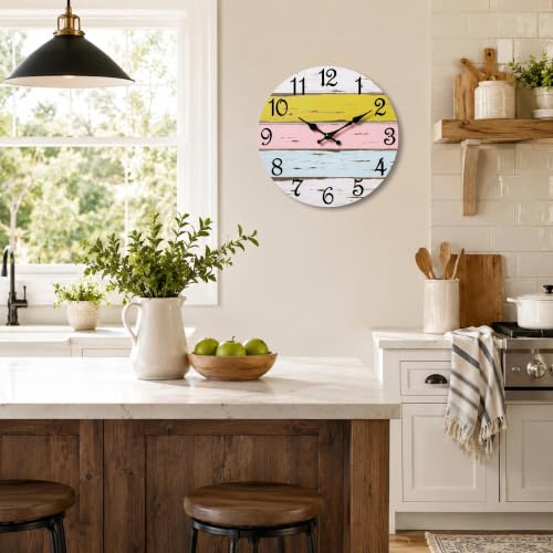 CHYLIN Wall Clock Silent Non-Ticking Battery Operated Pink Yellow Striped - color: C-pink Yellow Striped, size: 8 inch
