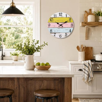 CHYLIN Wall Clock Silent Non-Ticking Battery Operated Pink Yellow Striped - color: C-pink Yellow Striped, size: 8 inch