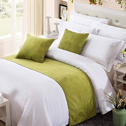 OSVINO Chenille Bed Runner Solid Breathable Modern Bedding Scarf Protection for Bedroom Hotel, Green, 240X50cm for 180cm Bed - color: Green, size: King