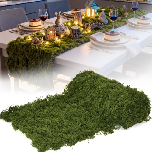 Fake Moss Table Runner for Decor, 12" x 71" Soft Fluffy Faux Moss Mat, Artificia Dark Green Moss Roll Fake Grass for Crafts, Fairy Garden, Enchanted Forest, Wedding, Party, DIY Table Centerpieces - size: 12" x 71"