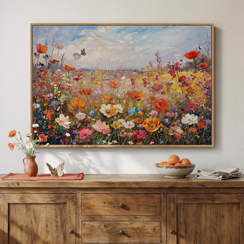 Framed Colorful Floral Landscape Wall Art for Living Room, 24x36 Inch - color: Multi & Colorful