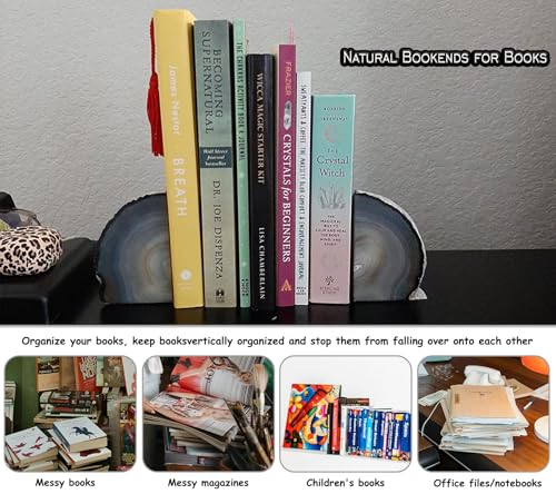 AMOYSTONE Natural Agate Bookends Solid Stone Book Ends for Study Shelves - color: Natural, size: 4-6 Pounds
