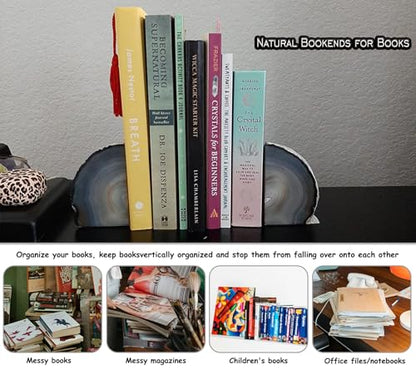 AMOYSTONE Natural Agate Bookends Solid Stone Book Ends for Study Shelves - color: Natural, size: 4-6 Pounds