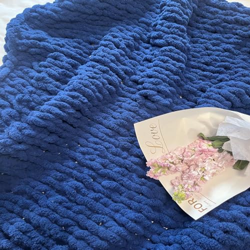 Soft Chunky Knit Throw Blanket for Couch, Cozy Warm Knitted Blankets - color: Navy Blue, size: 48"x71"(Large Size Throw)