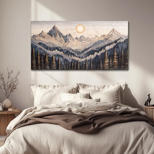 MHARTK66 Rustic Pine Tree Mountain Framed Canvas Wall Art for Bedroom,40x20 - color: Abstract Mountain, size: 40"L x 20"W