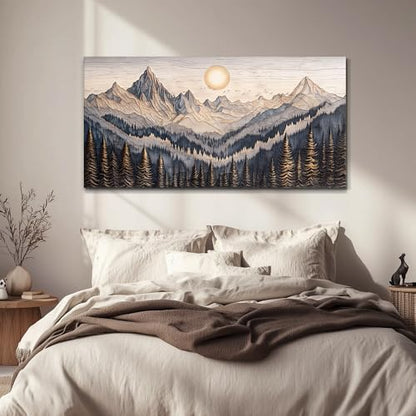 MHARTK66 Rustic Pine Tree Mountain Framed Canvas Wall Art for Bedroom,40x20 - color: Abstract Mountain, size: 40"L x 20"W