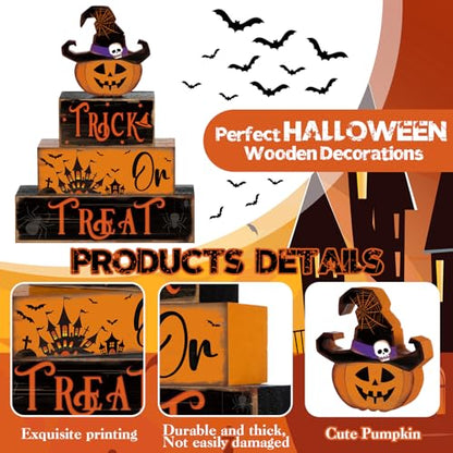4 Pcs Halloween Table Decor Pumpkin Hat Wooden Sign for Home - style: Witch Pumpkin